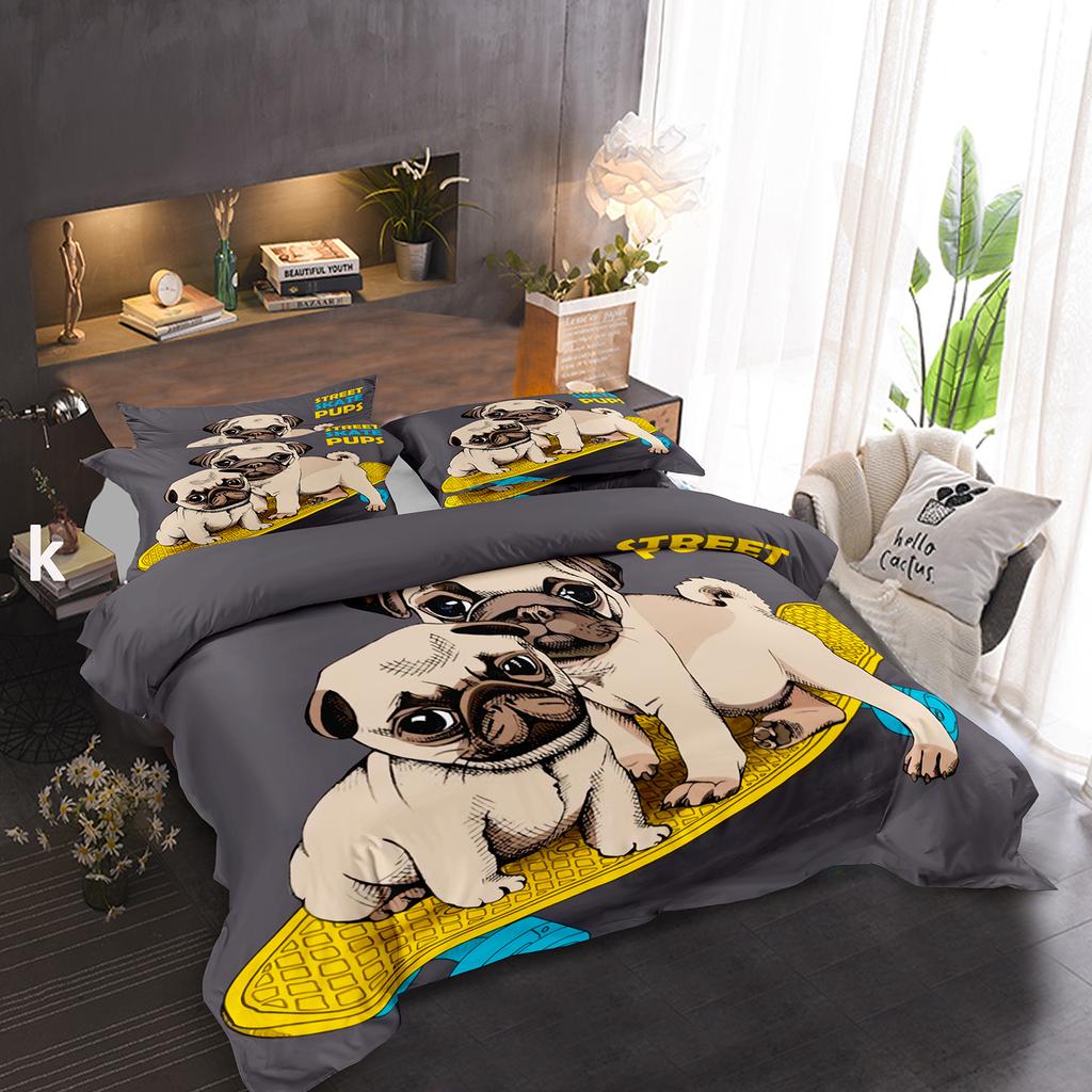 Mops Bettbezug King Queen Größe Lustiges Haustier Welpe Bettwäsche Set Für Kinder Teenager Erwachsene Tier Niedlicher Ausdruck 2/3tlg. Bettdeckenbezug