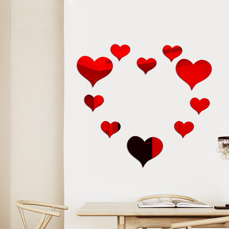 10PCS Love Heart Removable 3D Mirror Wall Sticker