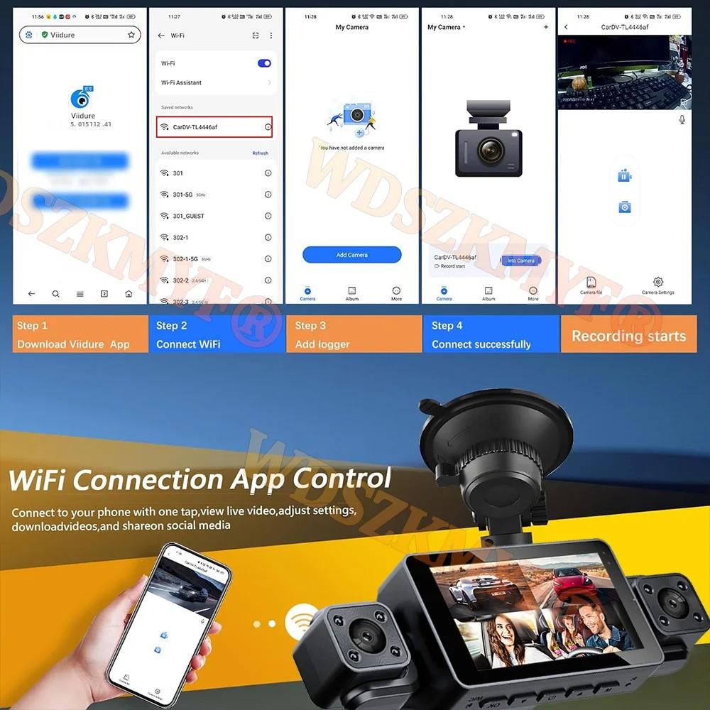 WIFI APP Dash Cam 4*1080P Video Recorder 3/4 Lens Car DVR 360 Degrees Rear view camera 24H Parking Monitor Car Assecories