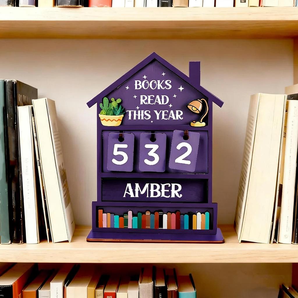Books Read Tracker Rustic Wooden Manual Read Tracker Home Display Bookshelf Book Counter Sign for Shelf Desk Table Display