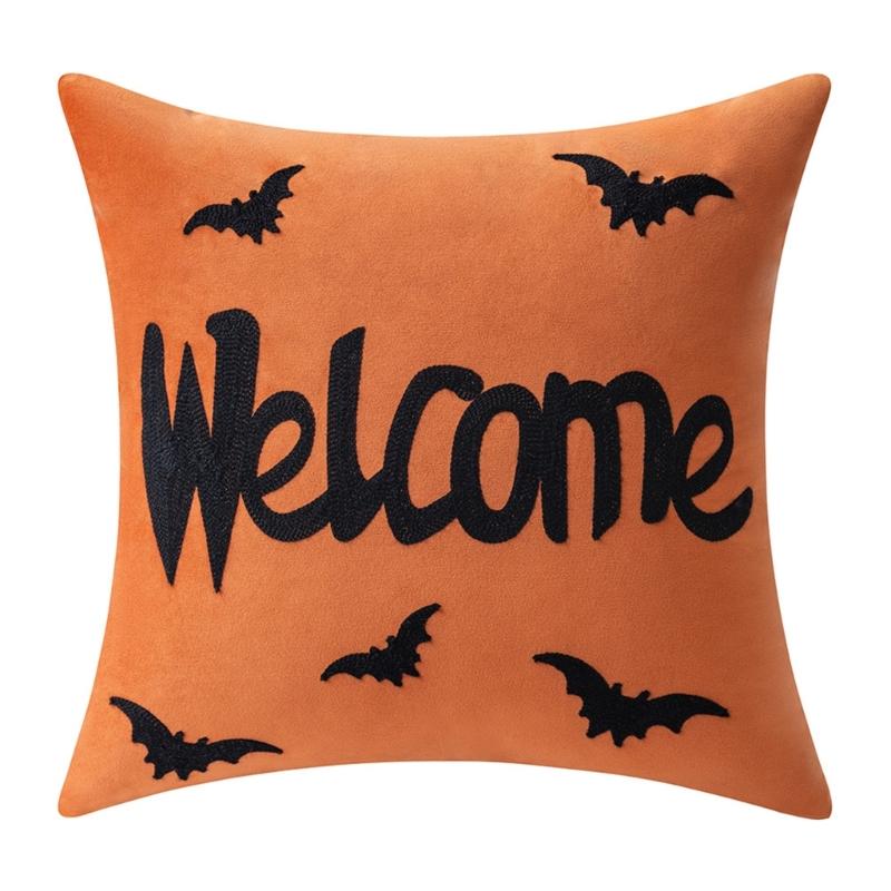 Sturdy Polyester Halloweens Throw Pillowcase With Closure Seasonal Embroidery Sofa Bedroom