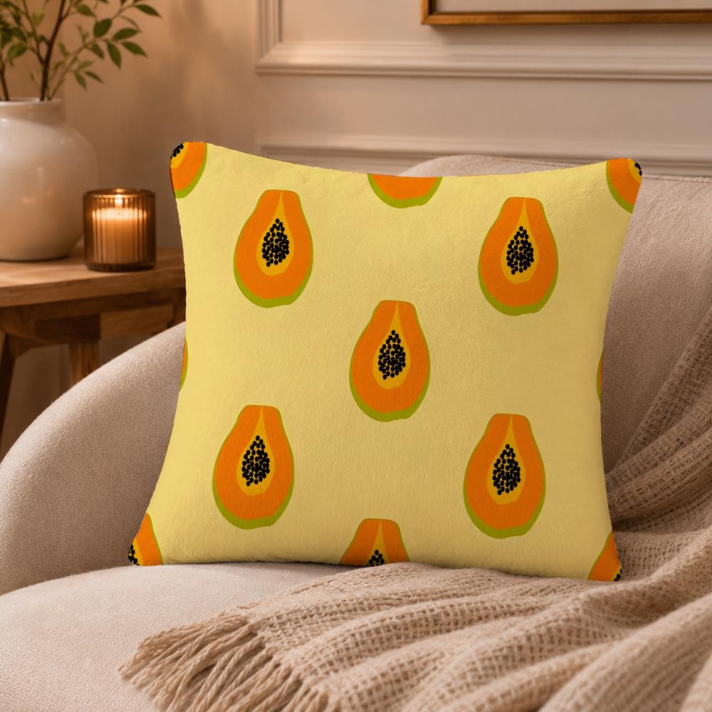 Papaya illustration Cushion Cover Anti-dustmite Pillowcase Invisible zipper silky short plush Sofa cushion cover