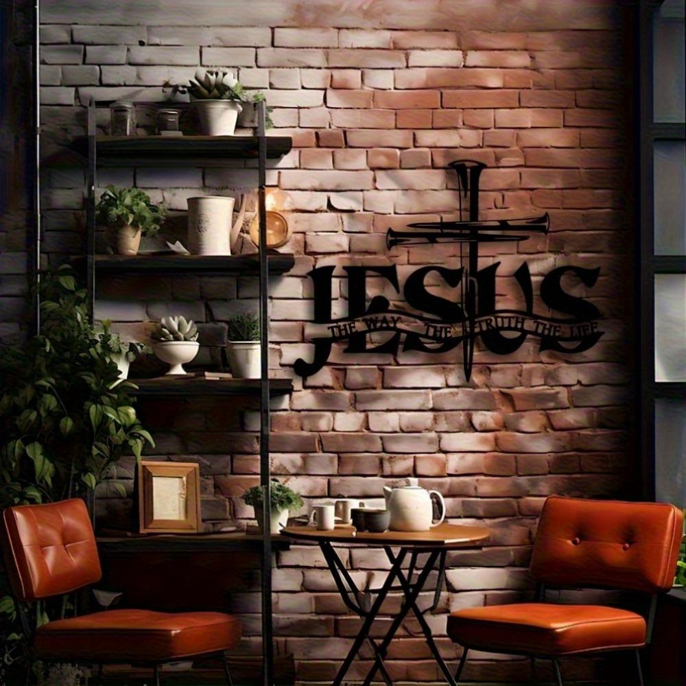 Divine Savior & Devout Hands Iron Wall Ornament - 'I Am the Way' Cross Adornment, Sturdy Metal, Ideal Christian Home Gift, Outdoor Spiritual Décor