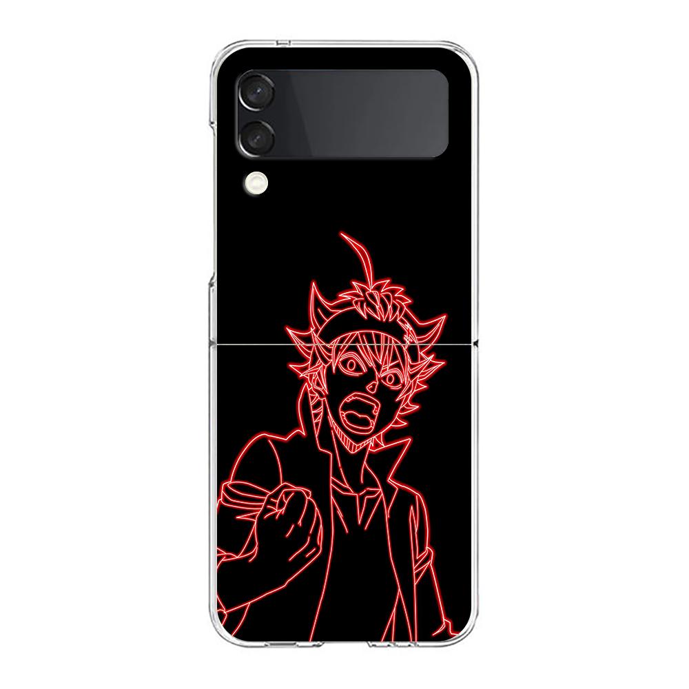 Asta Black Clover Neon Clear Phone Case For Samsung Galaxy Z Flip 4 Case Thin High Hard PC Shell on For Galaxy Z Flip 3 5G Cover