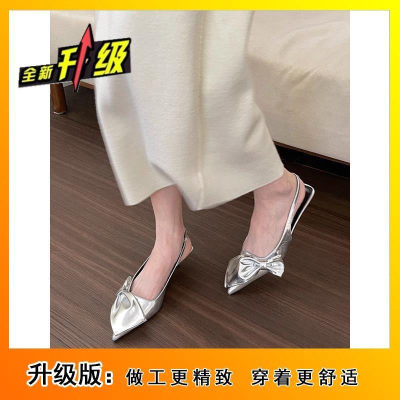 

Fashion Women New Luxury Open Heel Rear Tripstrap Pointed High Heels French Fashionable Casual Versatile Butterfly Bow Headband Sandals 40