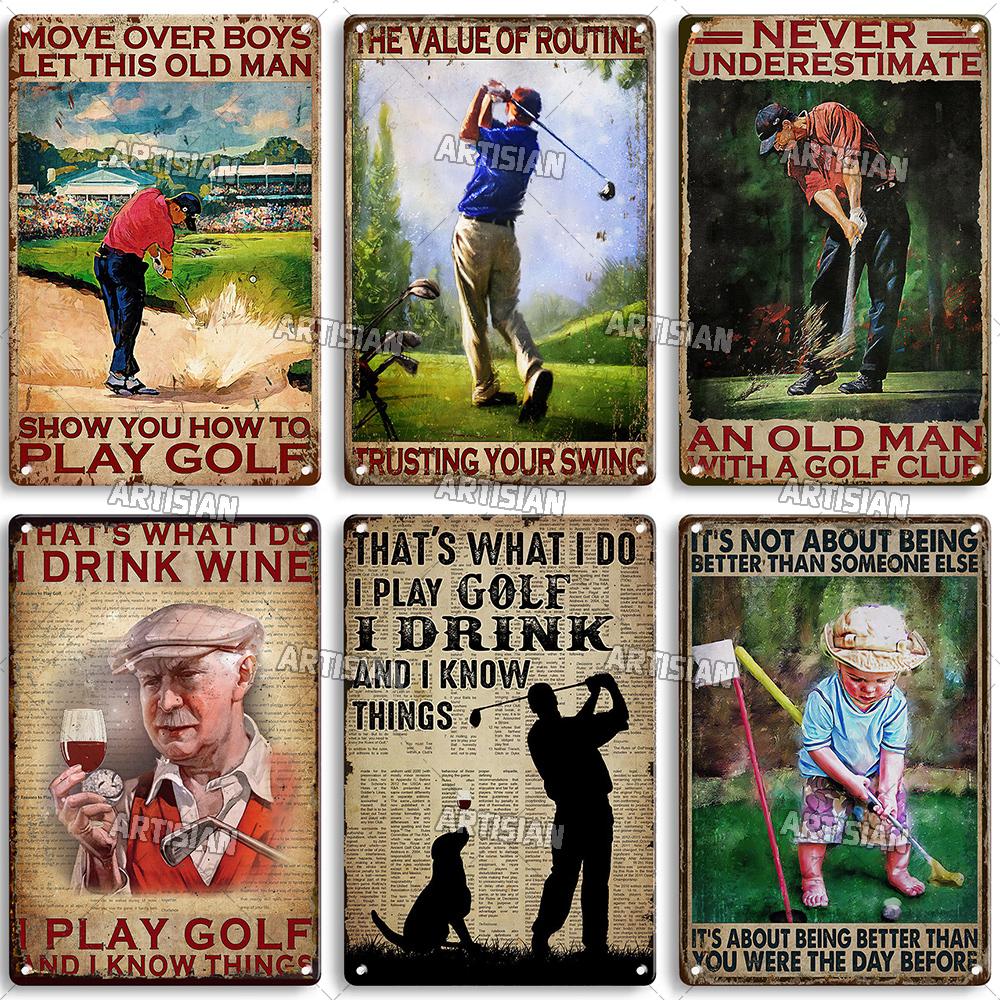 Artisian Golf Golfer Metal Sign Sport Tin Plaque Vintage Decorative Poster Wall Decor Garage Bar Pub Club Hotel Cafe Kitchen