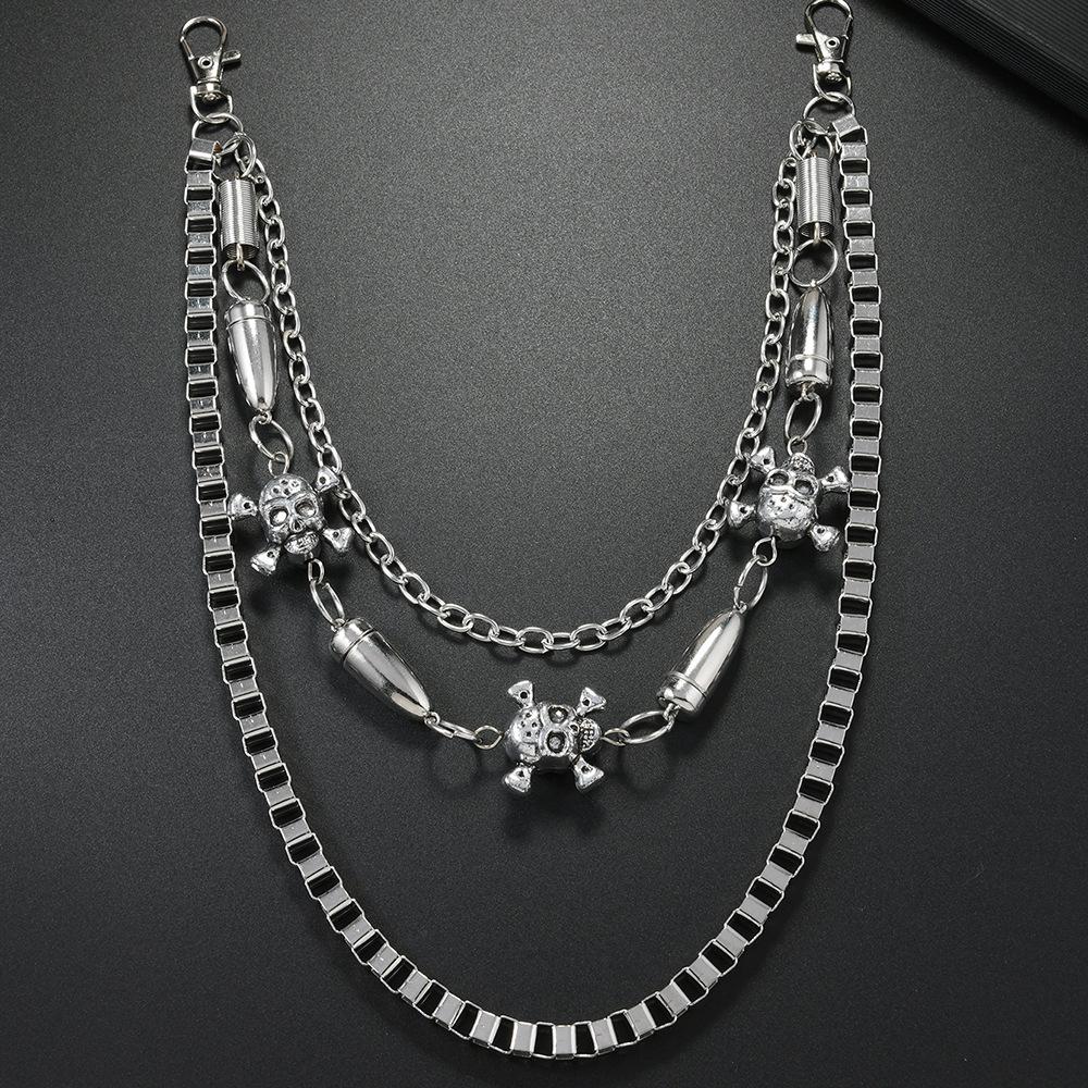 Punk Rock Cool Hip Chain  Double-Sided Metal Skull Denim Decorative Pants Fashion Body Chain