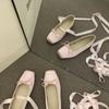 Fashion Women Flats Bow Marie Janes Shoes  New Lolita Dress Square Toe Shoes Designer Walking Sandals Female Elegant Zapatos