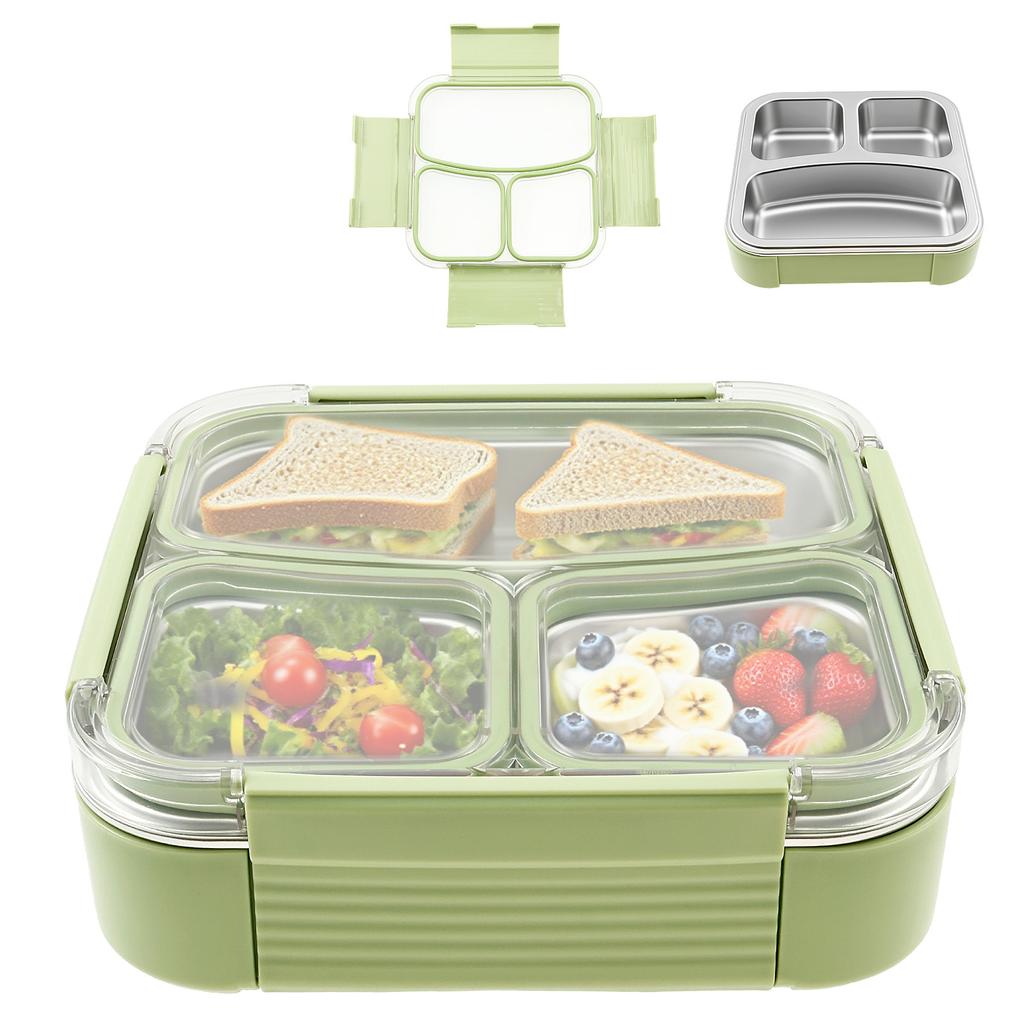 304 Stainless Steel Food Container with 3/4 Compartments Reusable Food Storage Container with Lid Lunch Boxes for School Office