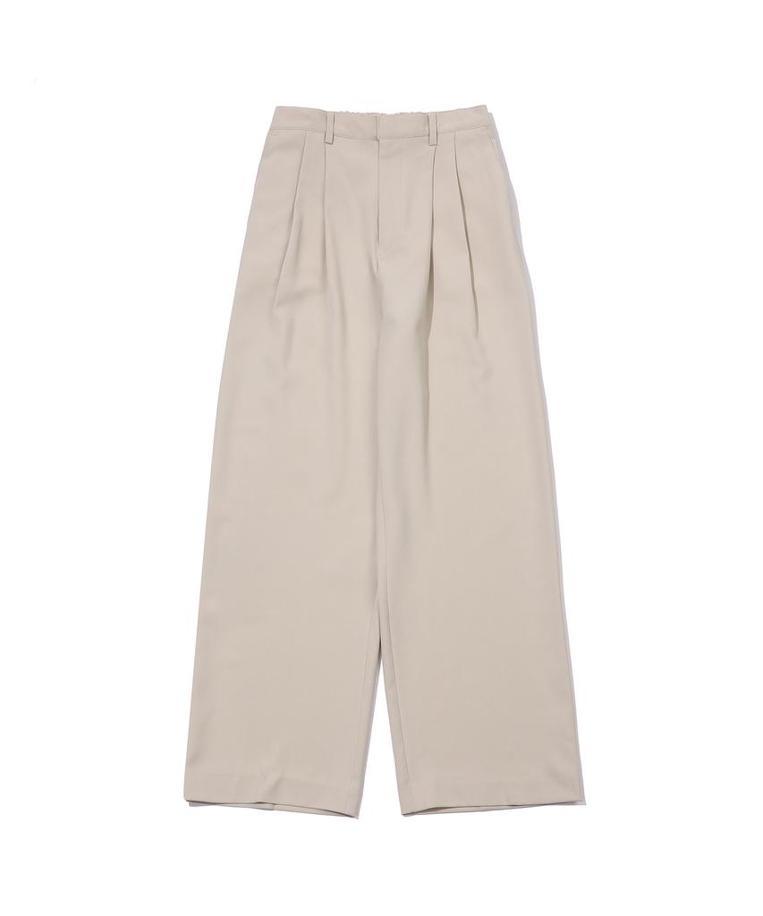 GNOK [Summer] Double-Pleated Elastic Wide Slacks [Beige]