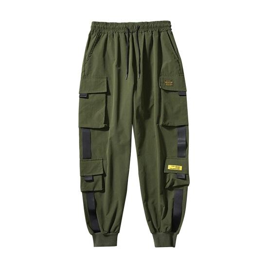 

Мужские брюки-карго, свободные, с завязками на щиколотке, эластичная резинка на талии, однотонные, с несколькими карманами, ремешок M зелёный