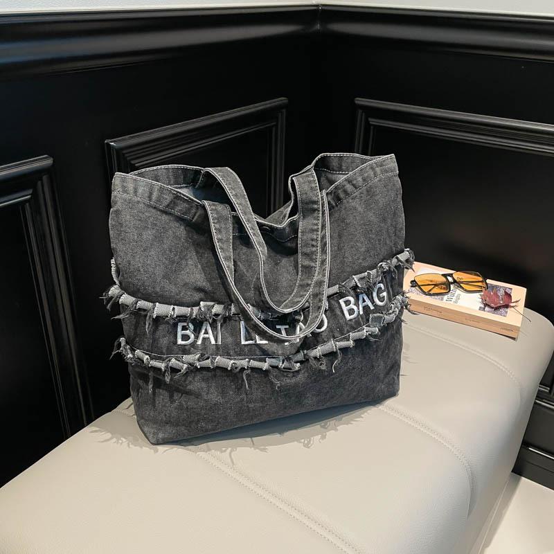 Large Capacity Denim Bag Women's Shoulder Bag Letters Tote Bag