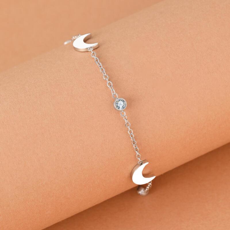 Stainless Steel Moon Beaded Fine Bracelets for Women Ladies Classic Fashion Exquisit Zircon Beaded Bracelets Jewelry Accessories