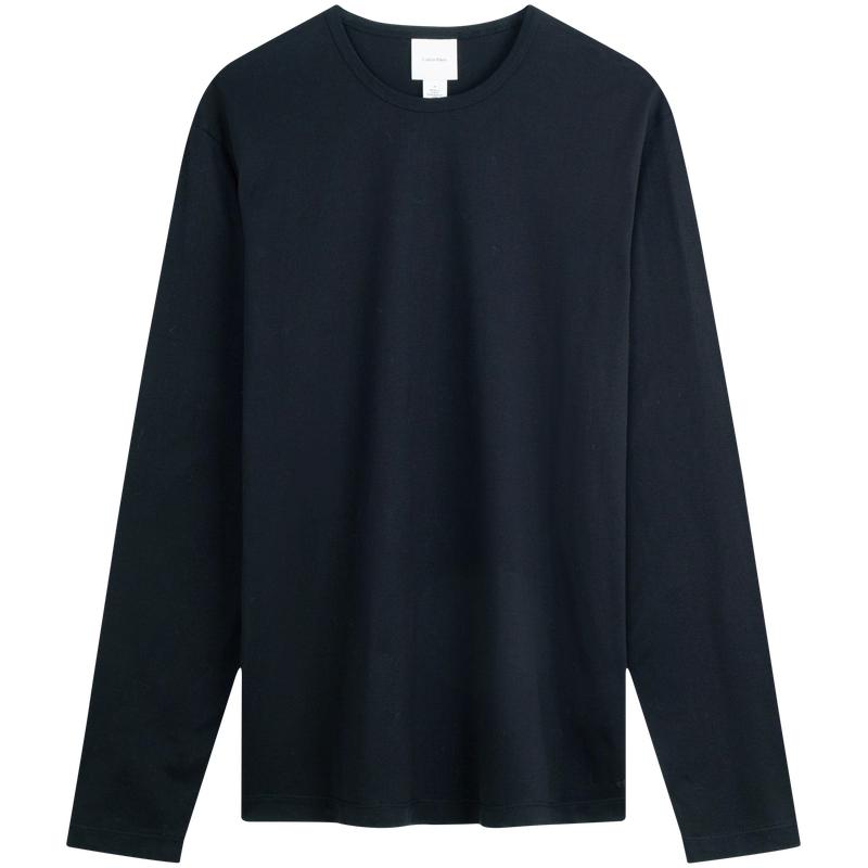 

Calvin Klein Гладкая шелковисто-хлопковая футболка с вышивкой, круглым вырезом и длинным рукавом, мужские топы 40EM917-NJW M