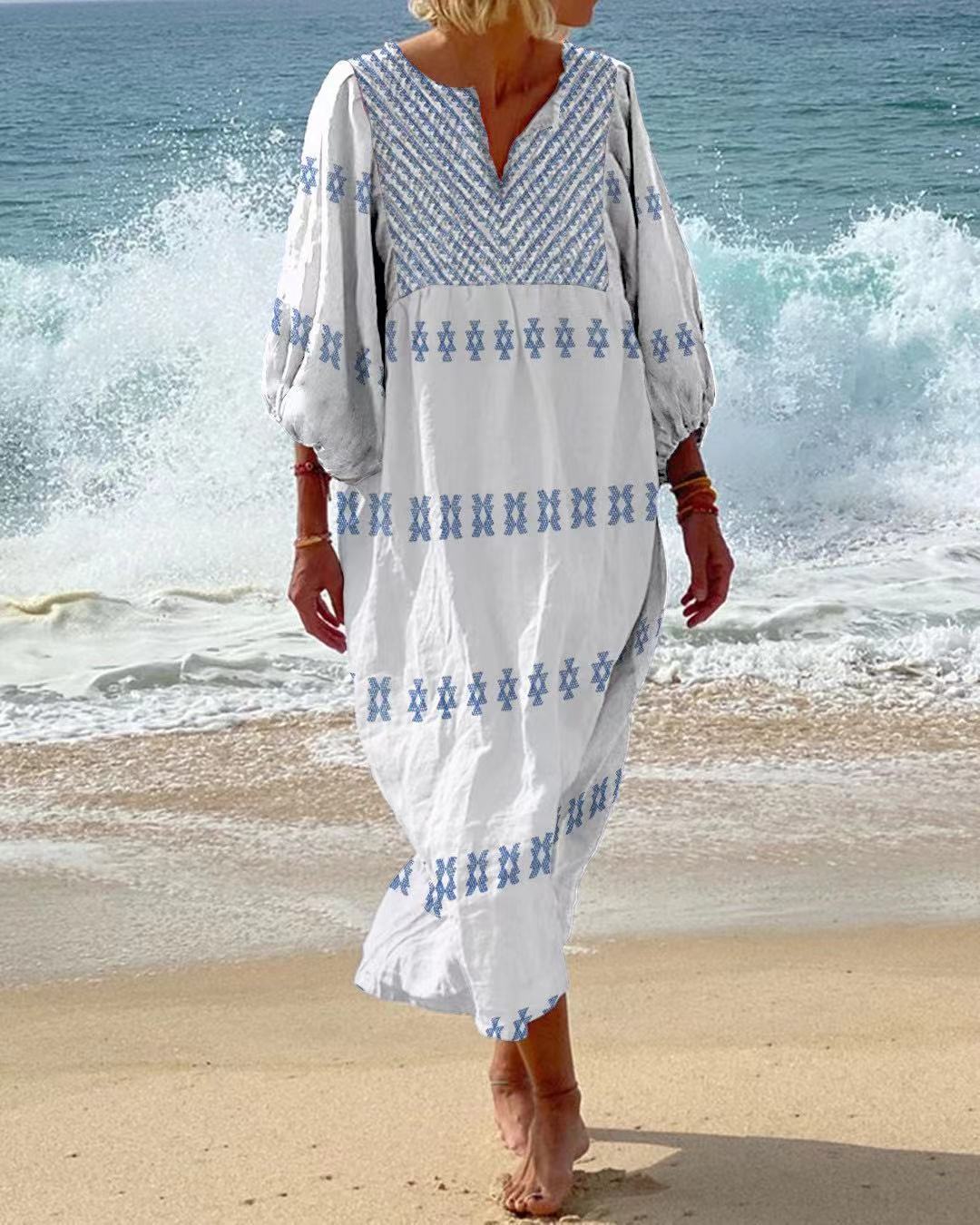 Summer new European and American style striped V-neck loose vacation two-piece beach leisure suit S