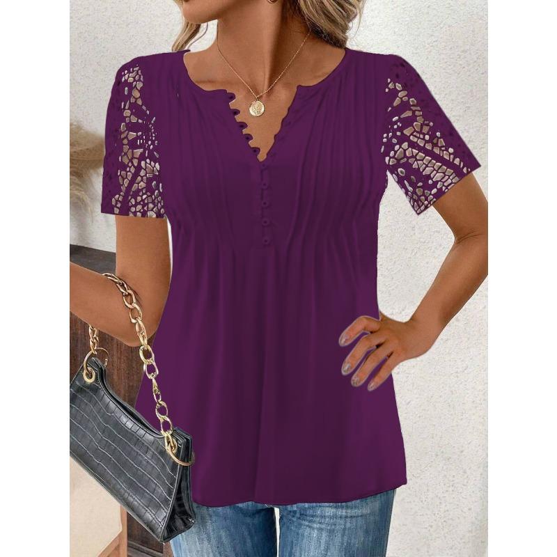 DICIFY Women's Fashion Casual Summer Spring Short Sleeve V-Neck Blouses & Shirts