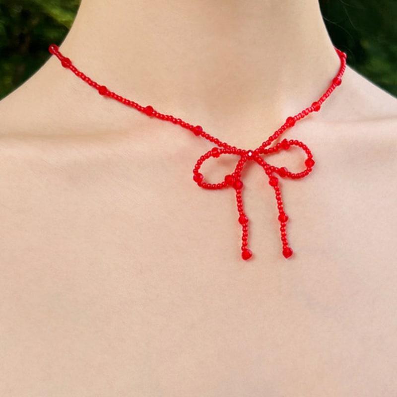 

FANTASTIC PLANET ribbon beads necklace (RED) RED