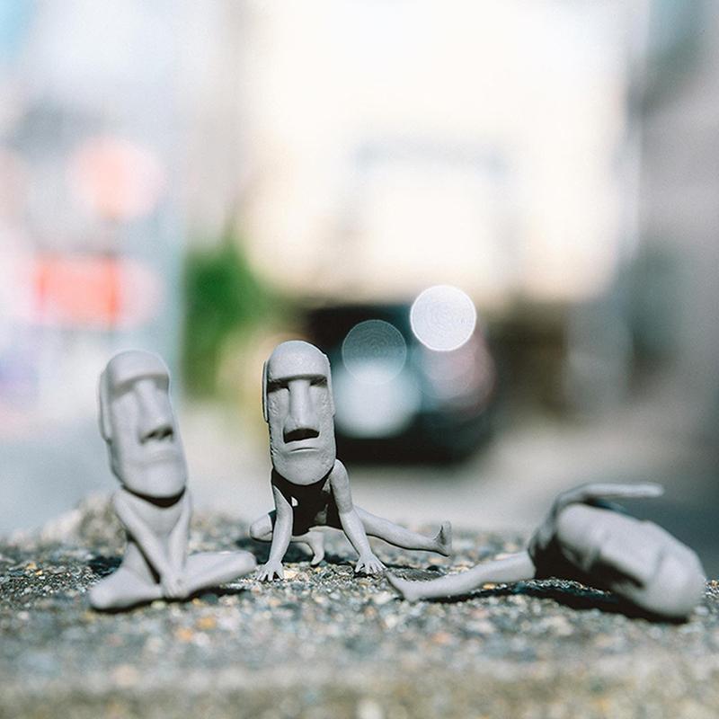 Creative Moai Statue Set Easter Island Moai Sculpture PVC Stretching Exercise Moai Decor Mini Desk Figurines Desktop Decoration