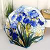 Automatic Open/Close Umbrella with Floral Design - Stained Glass Pattern In Blue & Yellow, Compact Folding Umbrella with 8-Rib