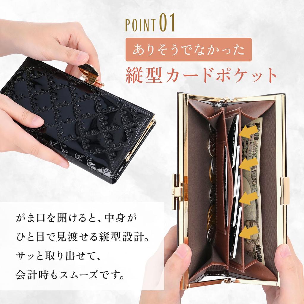 Clelia Long Wallet with Clasp Slim Vertical Card Luce Series Women's Closure, Enamel, Design, Pockets, [CL-15710] (Cappuccino)