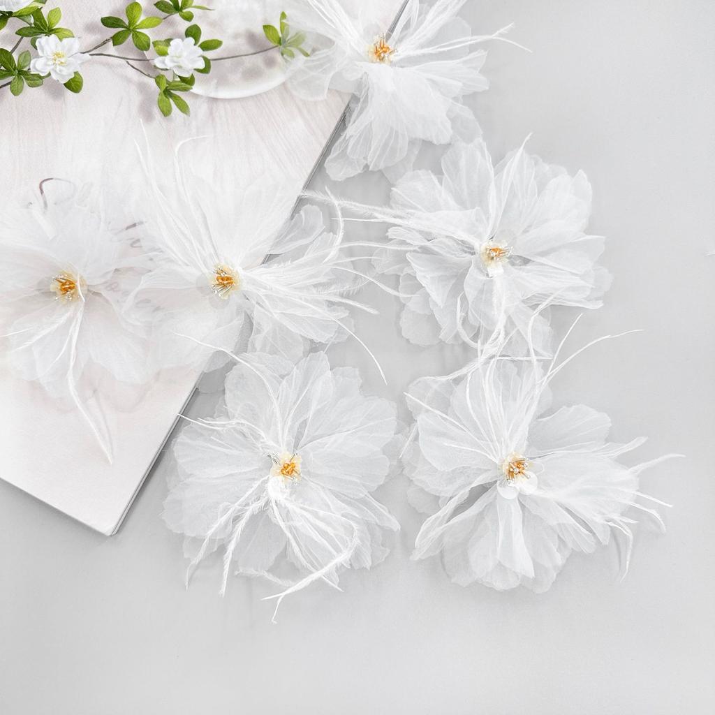 Fairy White Tulle Feather Beads Flower Clothing Hair Accessories Headgear Bag Decoration Flower Accessories Cloth Stickers Accessories