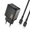 Ładowarka Sieciowa USB-C Z Kablem USB-C - iPhone Lightning GaN PD 20W - Czarna