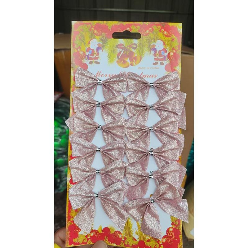 12Pcs/Pack Golden Silver Red Christmas Bow Ornament Tree Decoration Bowknot Pendant For Home