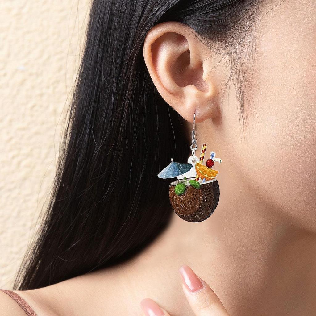 European American Style Tropical Coconut Wood Earrings