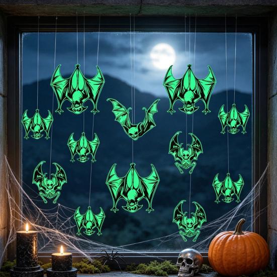 Easy Removal Wall Art Halloween Glow-in-the-Dark Bat Stickers, Luminous Hanging Decals, Spooky Window Clings Indoor Outdoor Yard Tree Party