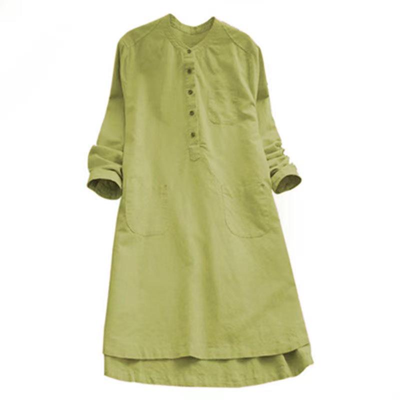 804# Cotton Linen Long Sleeve Shirt - Slimming, Plus Size, Casual Mid-Length Fashion Top for Spring and Autumn.