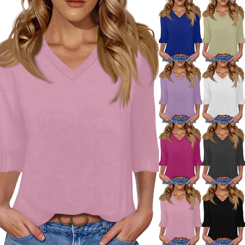 Women's Casual 3/4 Sleeve Tops V-Neck T-Shirt Tops