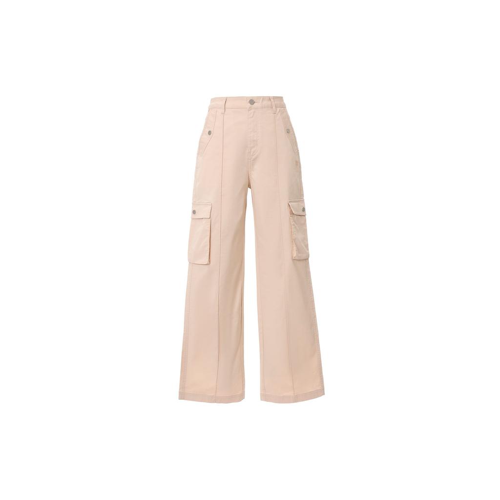 FILA Fusion Workwear Solid Color Mid-Rise Straight-Leg Loose Cargo Outdoor Casual Pants Women pants Champagne-Pink T11W423801FPK