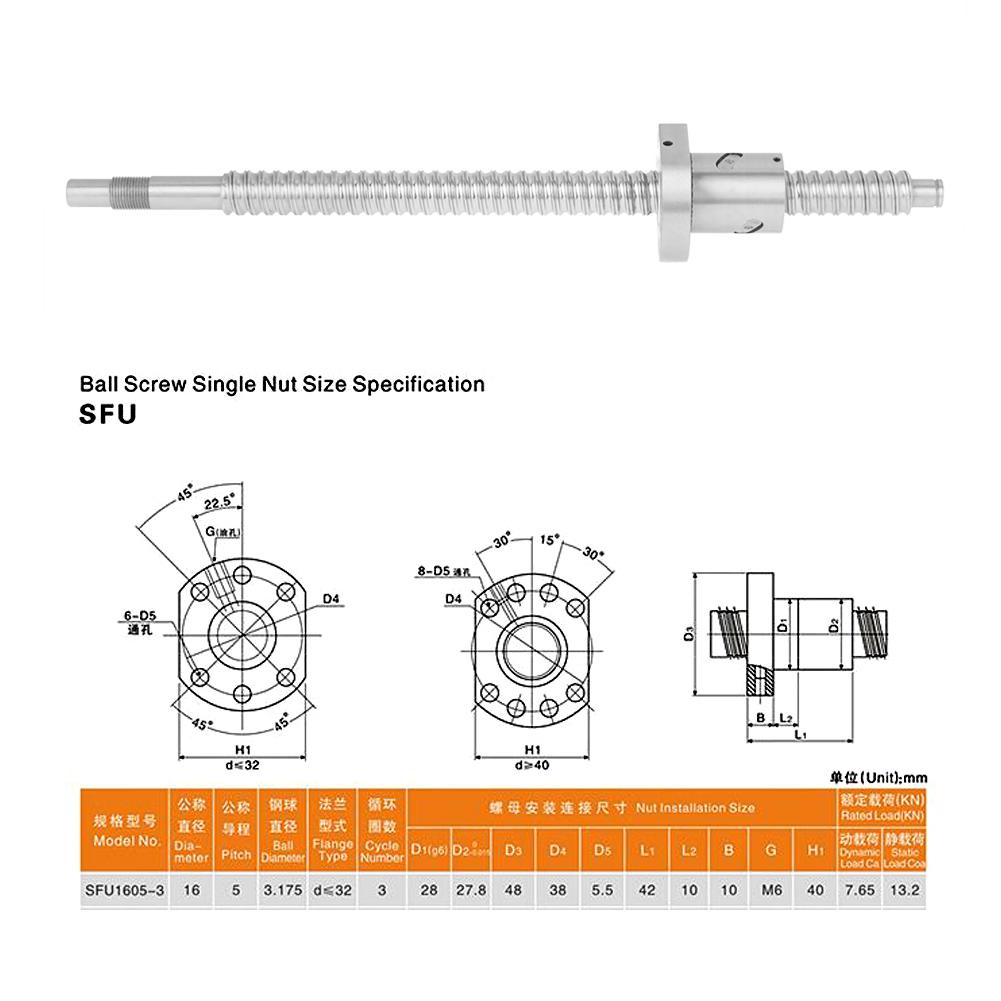 SFU1605 300mm Ballnut Rolled Ballscrew Ballnut Anti-Backlash Without Side End Supports Rolled Ballnut Rolled Ballscrew SFU1605 300mm Ballnut Rolled Ballscrew Ballnut Anti-Backlash Without Side End Supports Rolled Ballnut Rolled Ballscrew