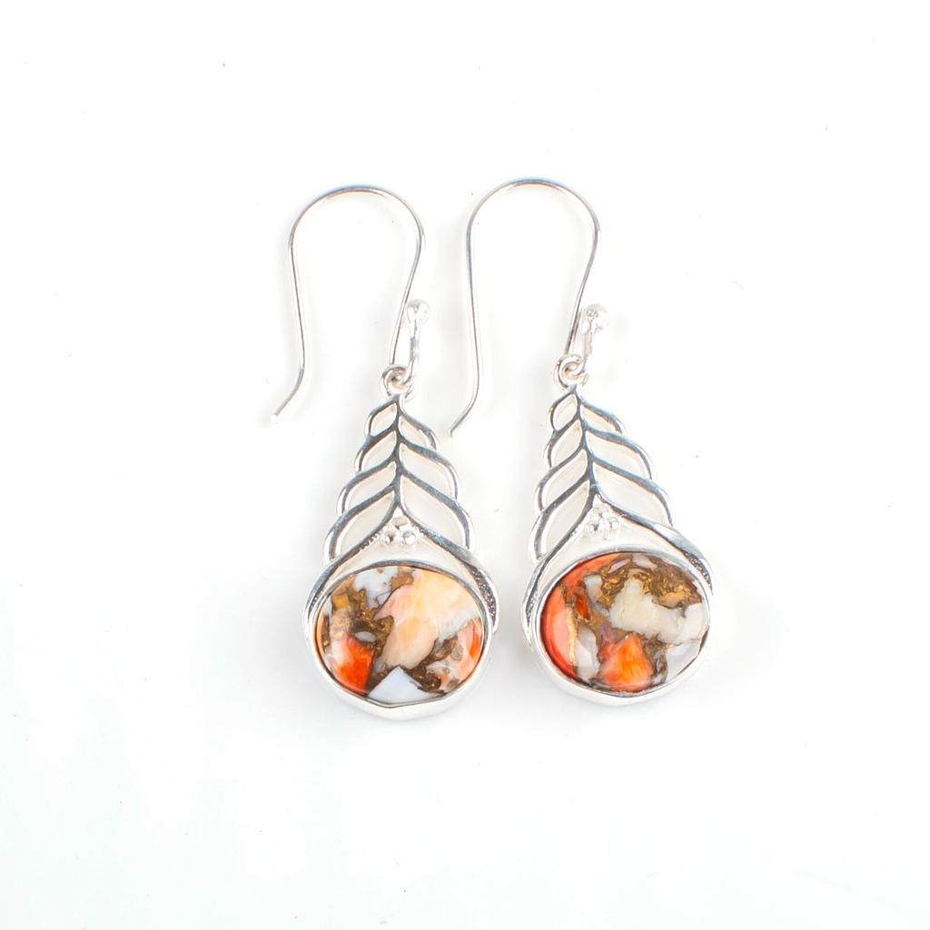 Orange Copper Turquoise Gemstone 925 Sterling Silver Jewelry Drop Earrings 1.64" CE-1-40