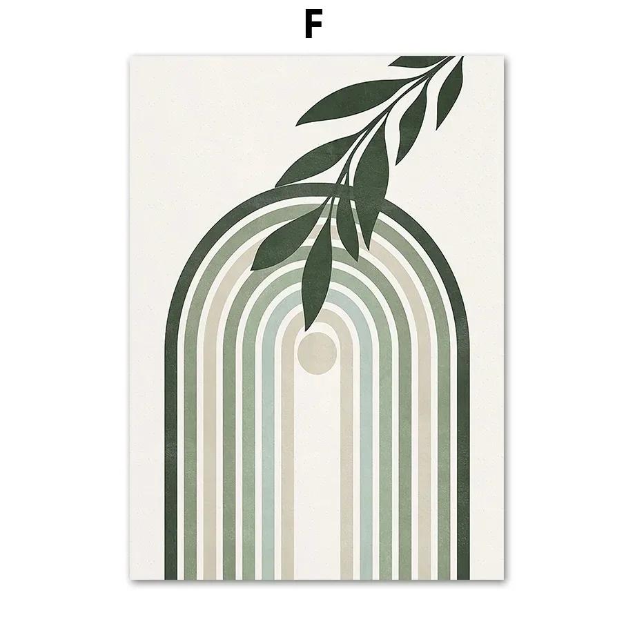 Abstract Green Plant Poster and Print Line Bohemian Moon Wall Art Sage Canvas Painting Nordic Wall Picture Living RoomDecorat