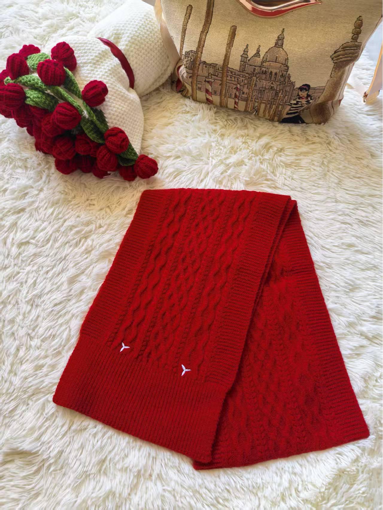 

Красный шерстяной вязаный шарф в корейском стиле – Теплая однотонная манишка для пар 25x170 красный