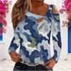 Women Plus Size Asymmetric Cutout Neck Cold Shoulder Long Sleeve Green Black White Printed Top