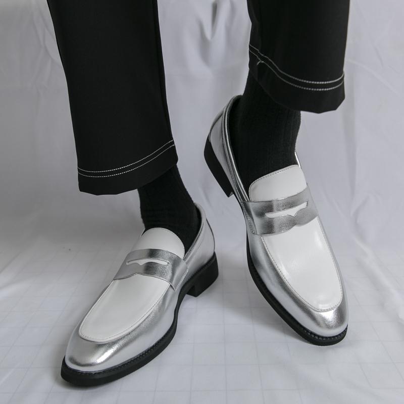 Fashion Open Mouth Laughing Leather Loafers Fashionable Color Blocked Men Low Cut Leather Shoes Elegant Business Office Men Casual Shoes