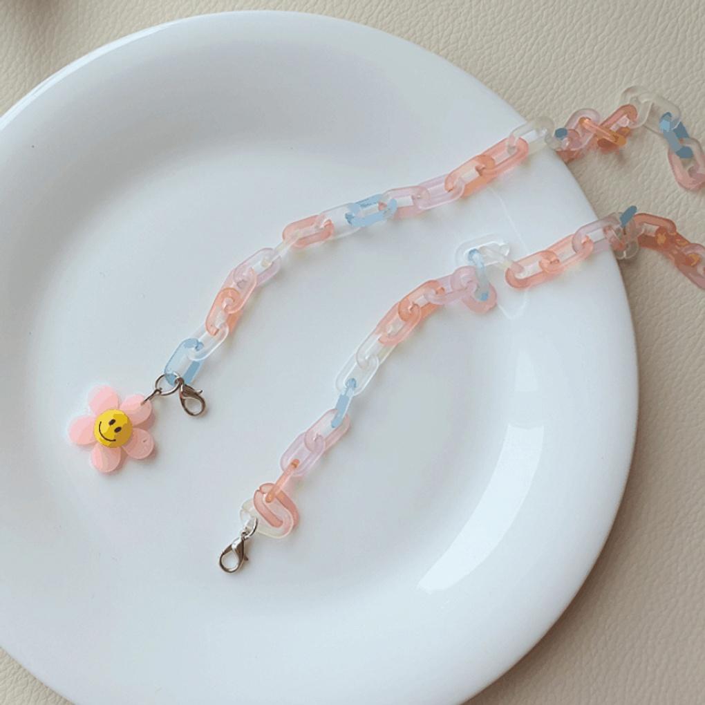 Mask String Necklace Silver Chain Pearl Matte Chain Smile