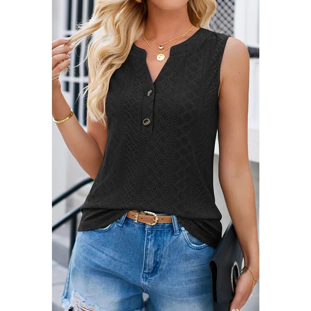 Summer Women's Solid Color Notched V-neck Slim Vest Tops for Women