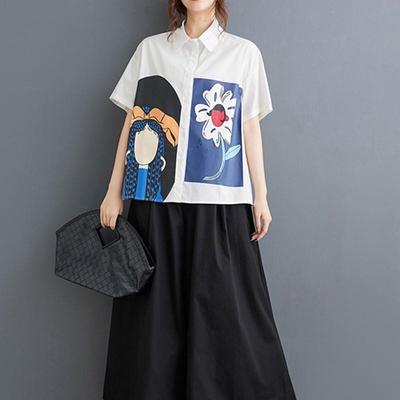 Short Sleeve Oversized Cotton Vintage Shirts & Blouses for Blouse Casual Loose Summer Tops Women Button Up Shirt