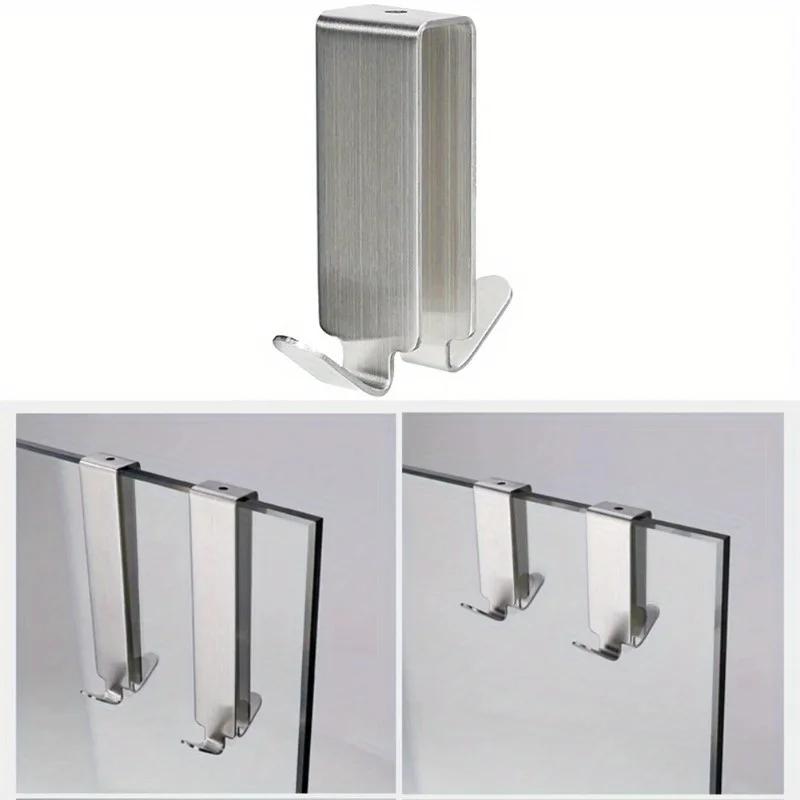 1pc/4pcs Stainless Steel Double Side HooksBathroom Hook Over Glass Door Shower Towel Rack for Glass Wall or Glass Door