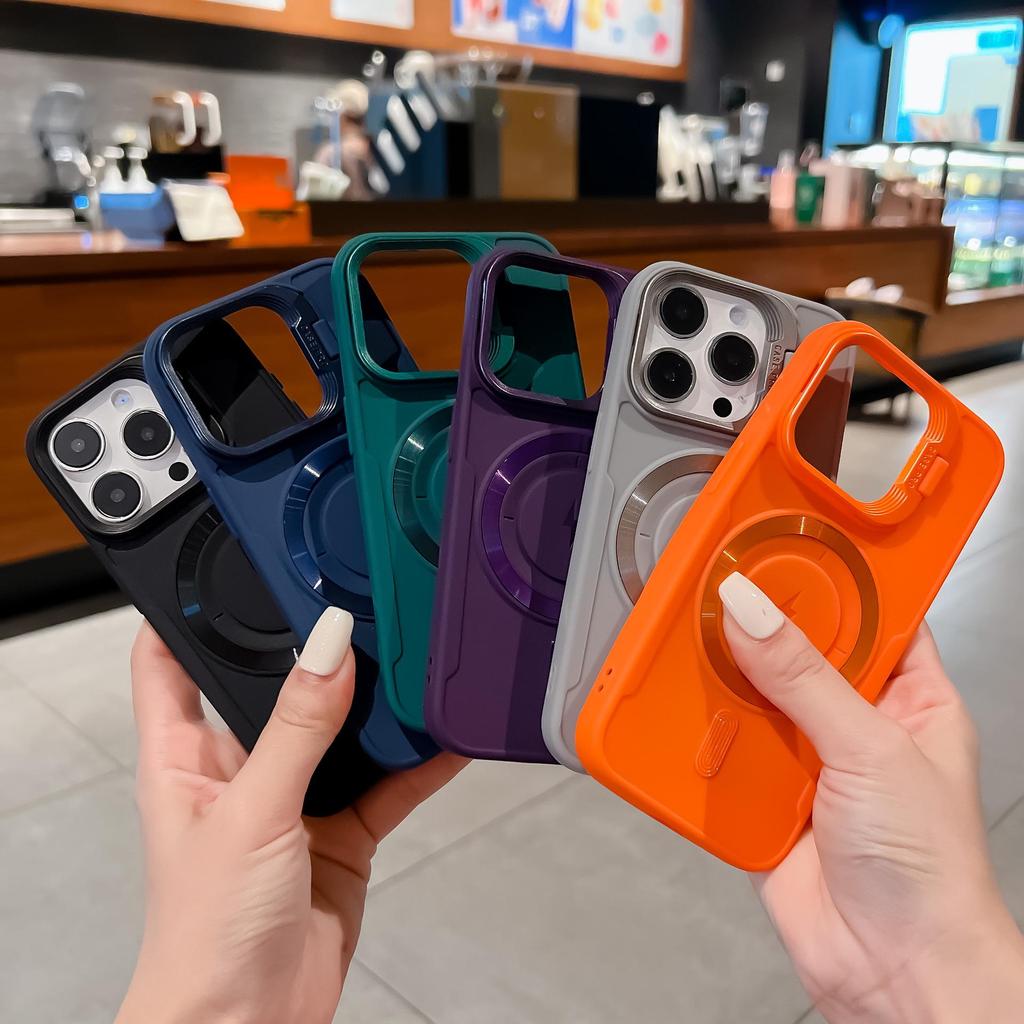 Frosted Magnetic iPhone 16 Case with Slim Waist and Apple 15 Lens Stand