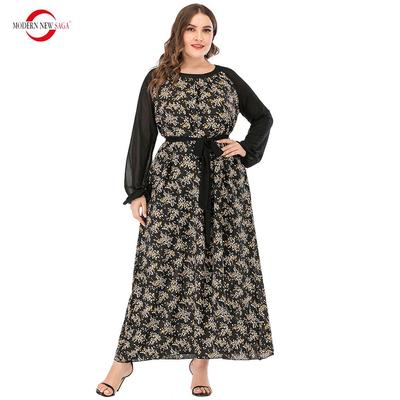Damenkleid Frühling Frau Lange Kleider Lässiger Druck Maxikleid Langarm Damen Elegantes Kleid Übergröße