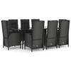 VidaXL Ensemble à manger jardin 9pcs et coussins noir résine tressée, ensemble de salle à manger, ensemble de salle à manger 3185174
