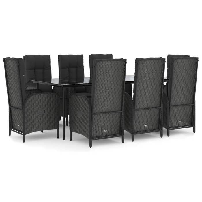 VidaXL 9-piece Garden Dining Set and Cushions Black Wicker, Dining Set, Dining Set 3185174