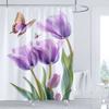 Floral Shower Curtain Watercolor Tulip Print Shower Curtain With Hooks, Waterproof Shower Curtain, Shower Curtains For Bathroom
