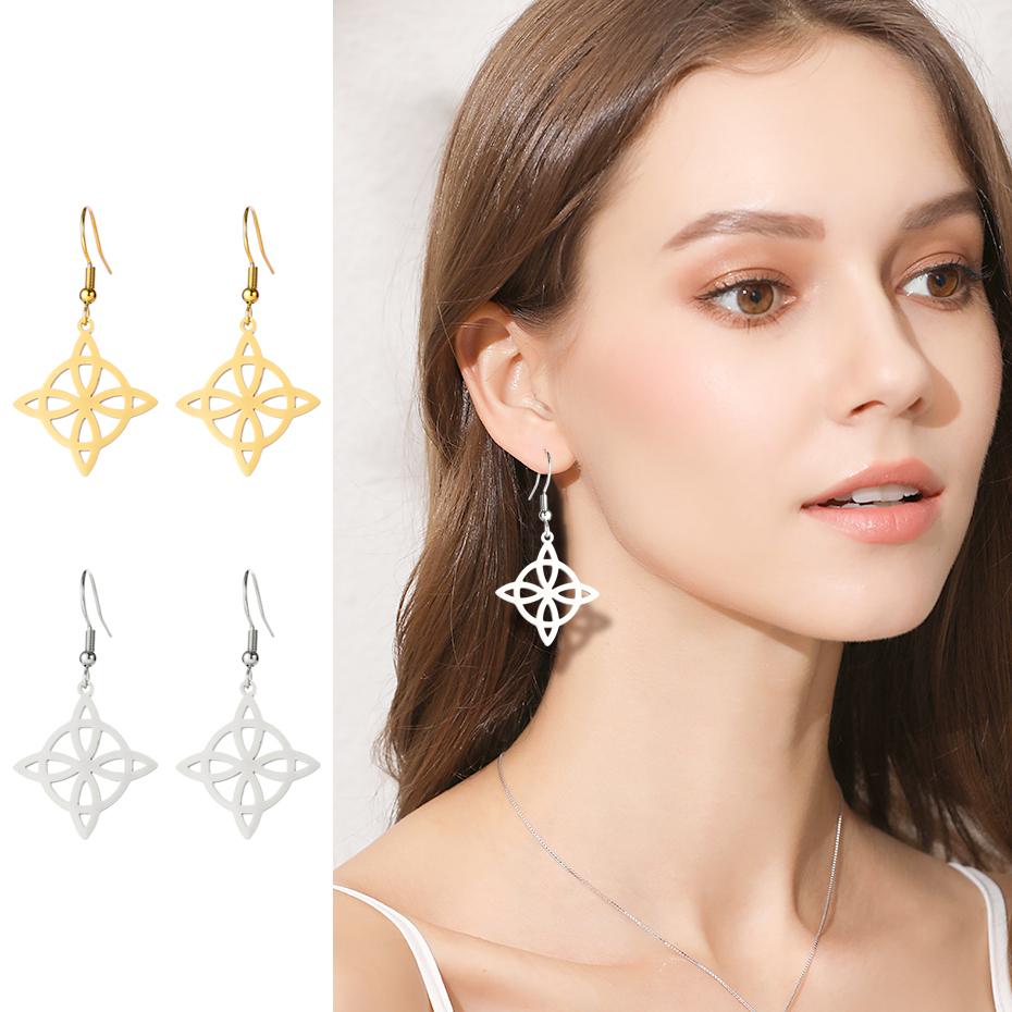 Witch 'S Knot Drop Earrings Brighid Heart Cross Celtics Knot Hollow Dangle Earrings Gift For Women Golden Stainless Steel Jewelry