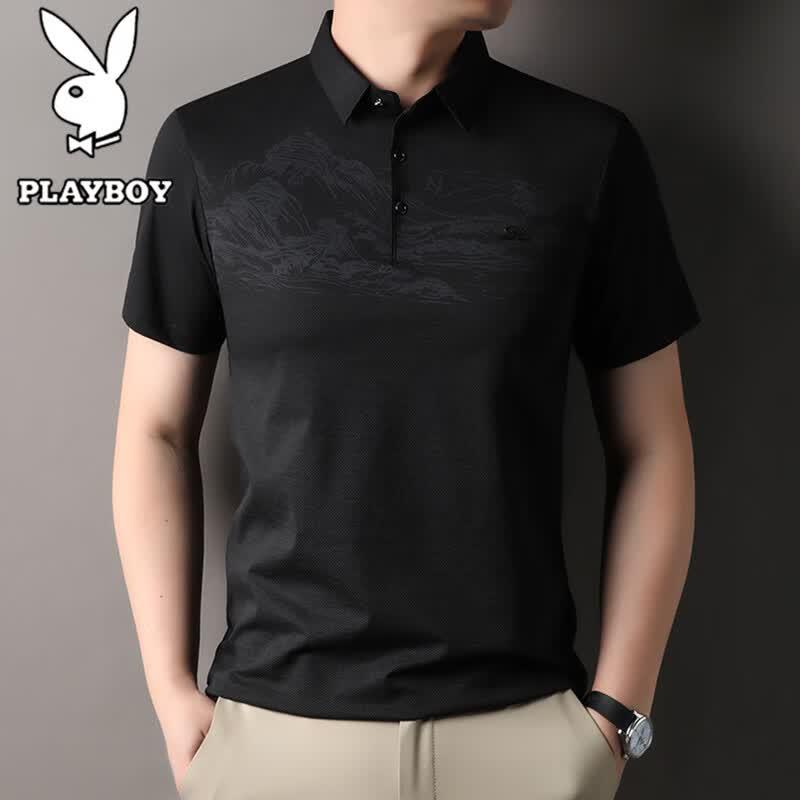 PLAYBOY Men s Short Sleeve Business Casual Polo Shirt XXL чёрный