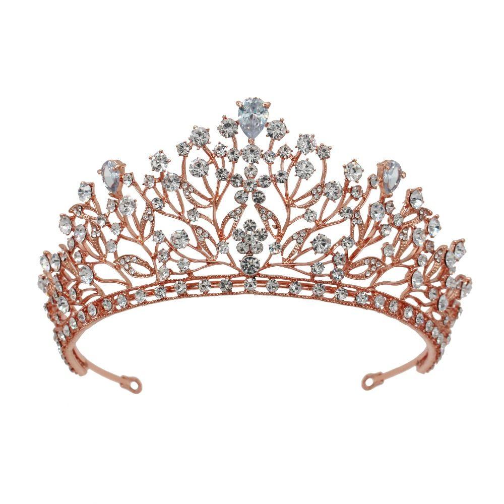 Golden Wedding Crown Rhinestone Princess Tiaras Classic Hair Accessories Bridal Headwear  Girl